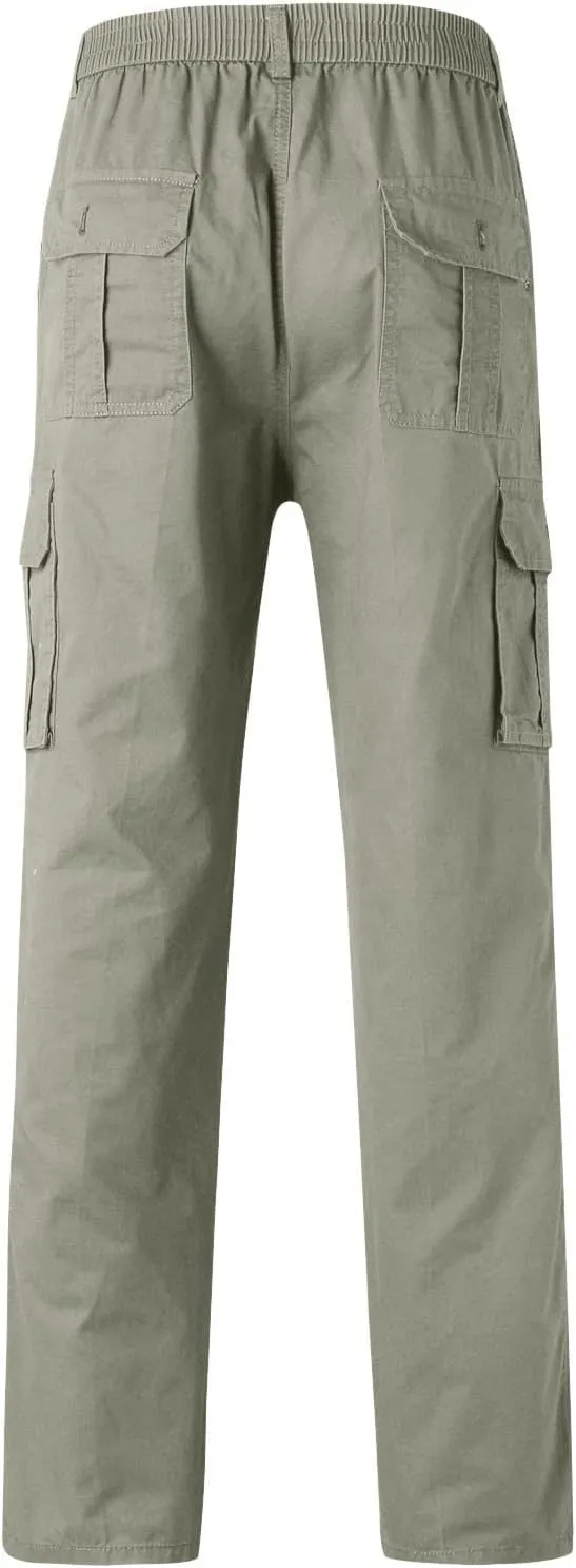 Mens Cargo Sweatpants Multi-Pockets Casual Plus Size Track Pants Zip Elastic Waist Loose Fit Durable Tactical Pants