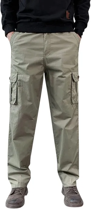Mens Cargo Sweatpants Multi-Pockets Casual Plus Size Track Pants Zip Elastic Waist Loose Fit Durable Tactical Pants