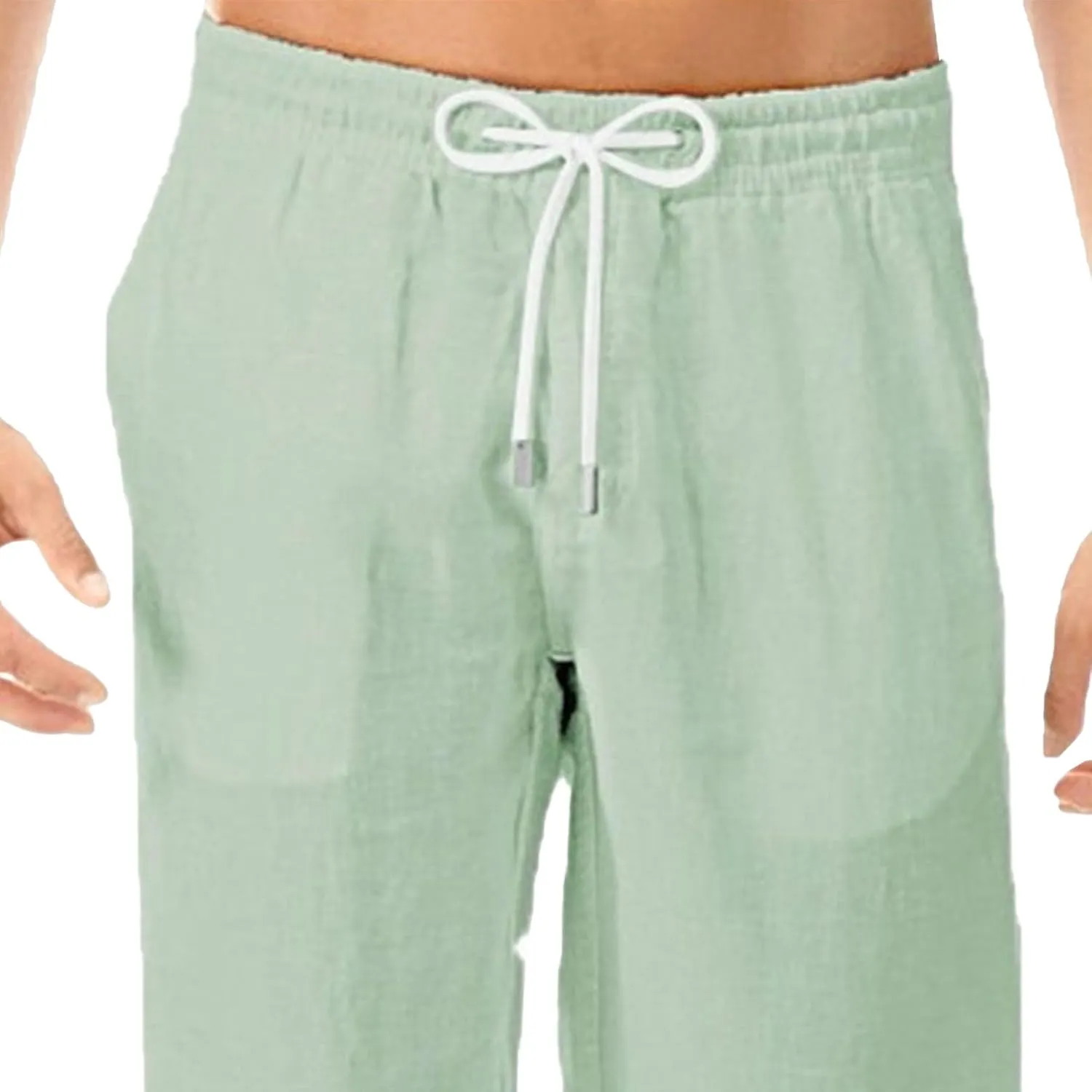 Men's Casual Elastic Waist Lantern Pants Lightweight Linen Lounge Trousers Classic Jogger Yoga Loose Chinos