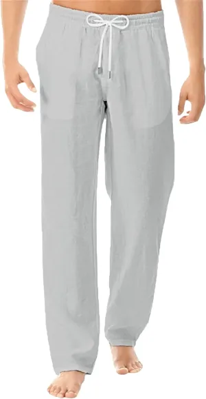 Men's Casual Elastic Waist Lantern Pants Lightweight Linen Lounge Trousers Classic Jogger Yoga Loose Chinos