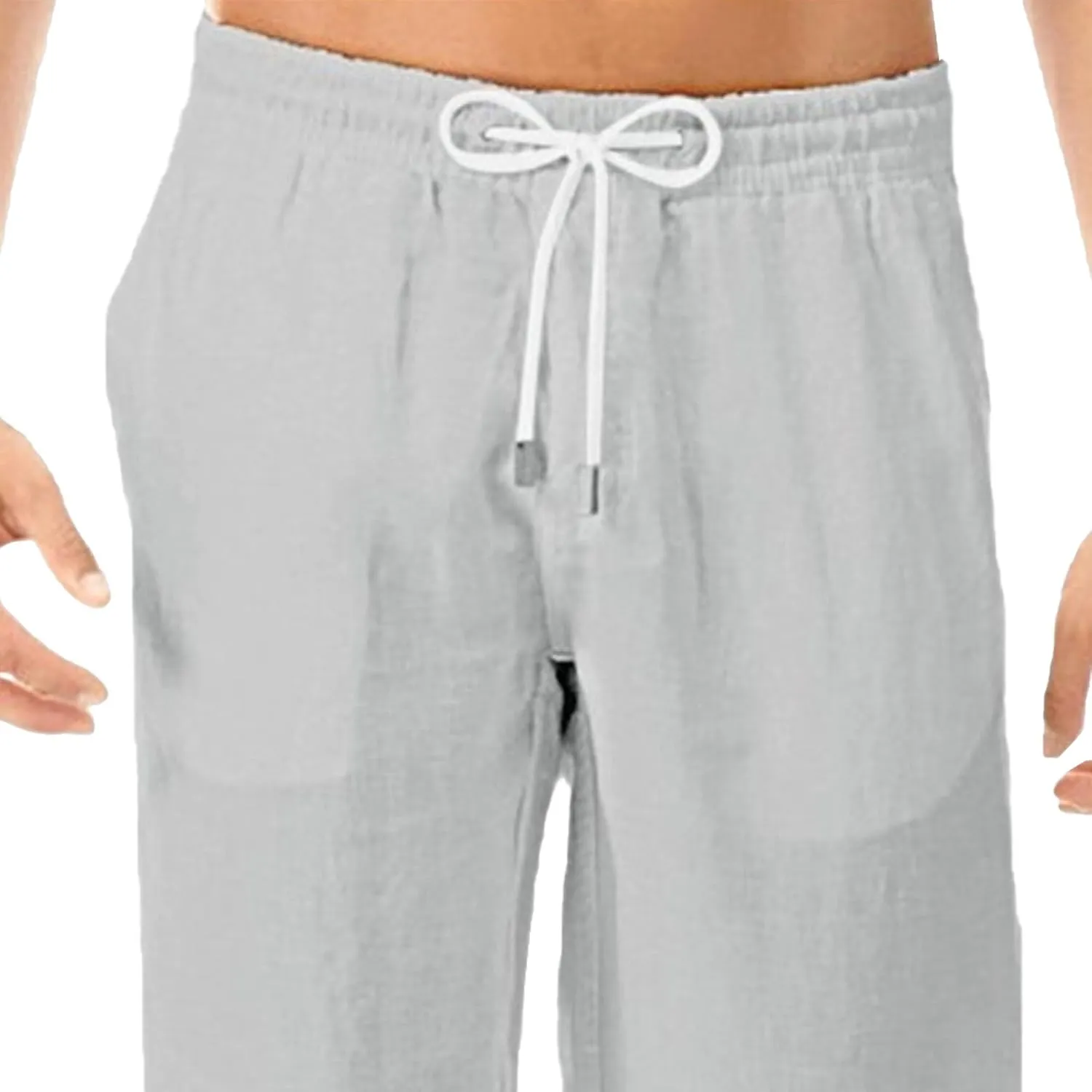 Men's Casual Elastic Waist Lantern Pants Lightweight Linen Lounge Trousers Classic Jogger Yoga Loose Chinos