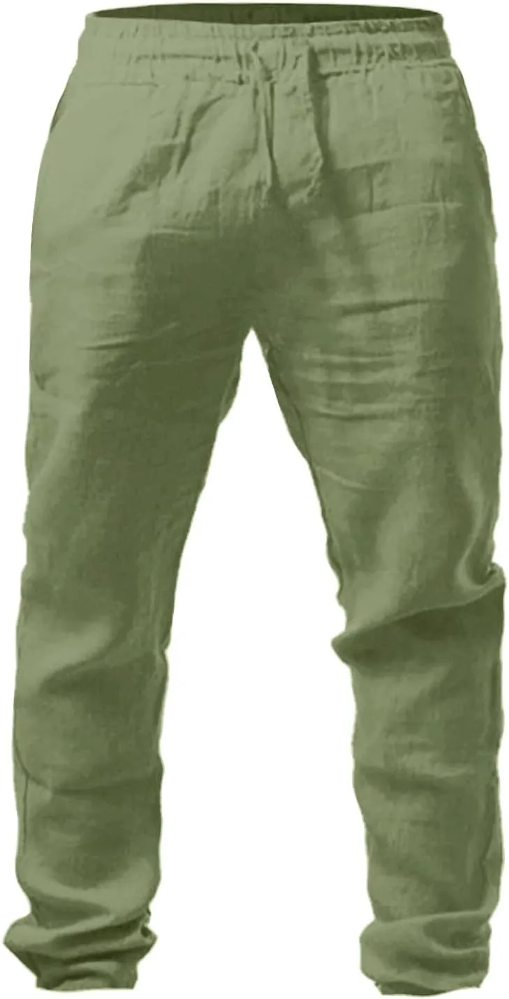 Mens Elastic Pants Loose Beach Yoga Pants with Pockets Drawstring Sweatpants Solid Color Breathable Casual Pants