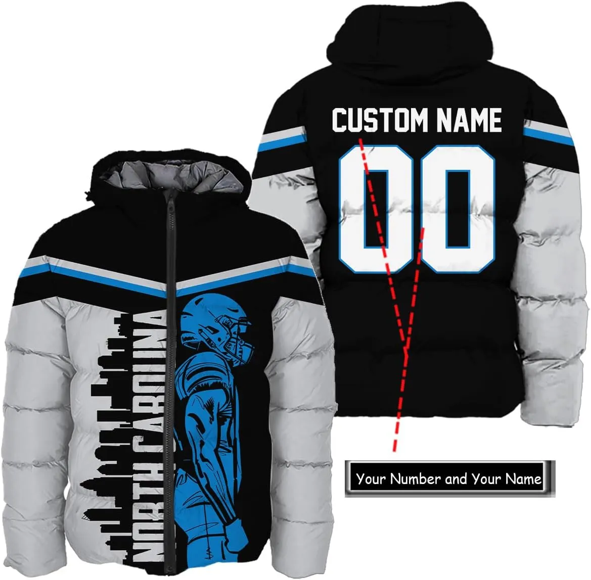 Mens Football American Personalized Puffer Jacket Down Jacket Custom Name Number City Pride for Players Fans Gift S-5XL