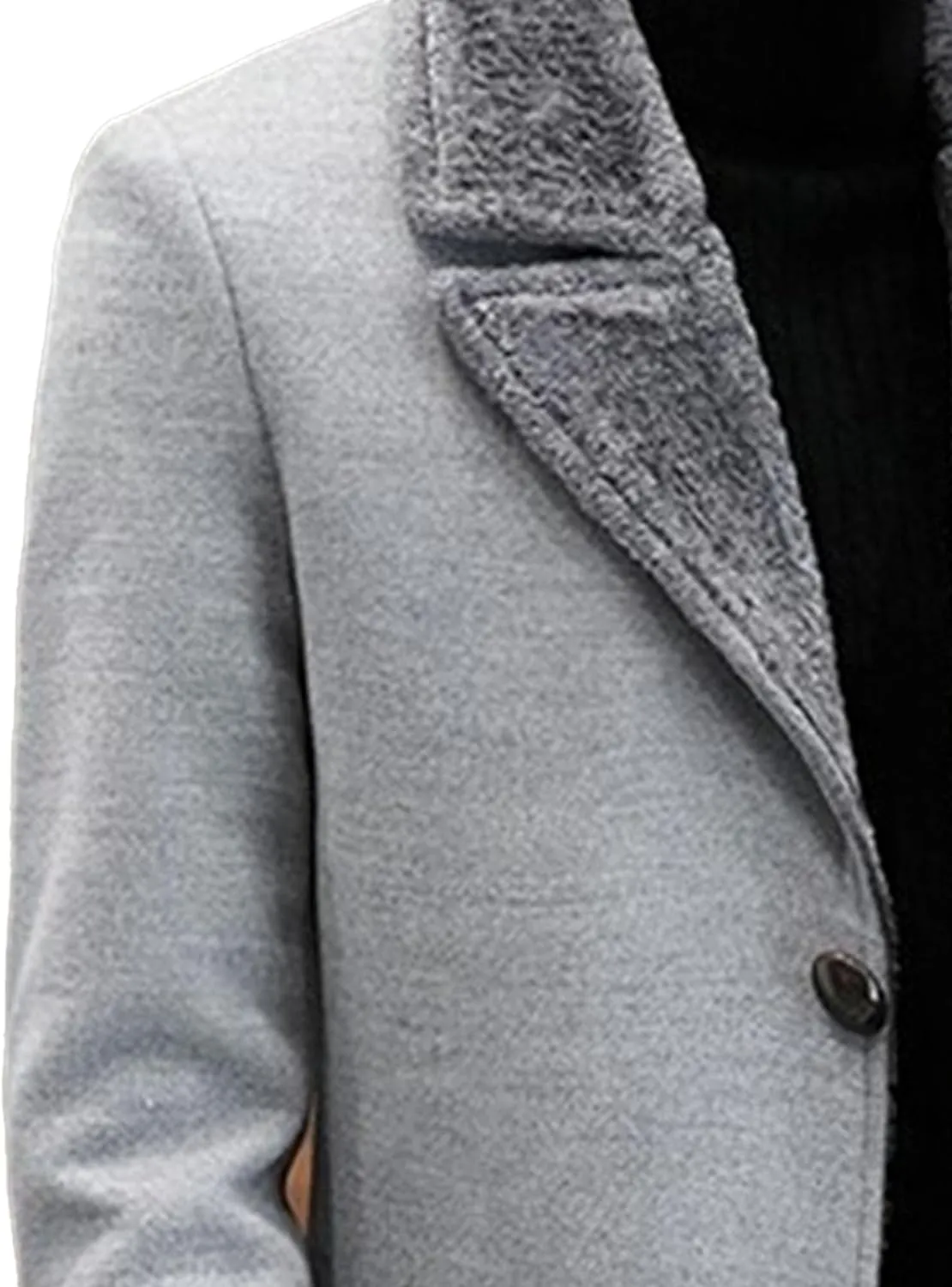 Men's Fur Collar Trench Coat Wool Blends Slim Fit Overcoats sith Pockets Single Breasted Button Thicken Outwear