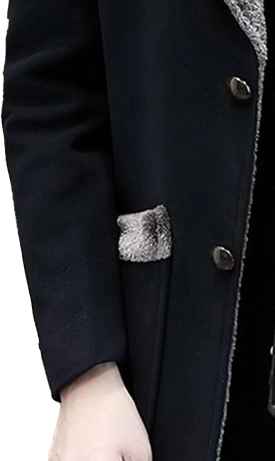 Men's Fur Collar Trench Coat Wool Blends Slim Fit Overcoats sith Pockets Single Breasted Button Thicken Outwear