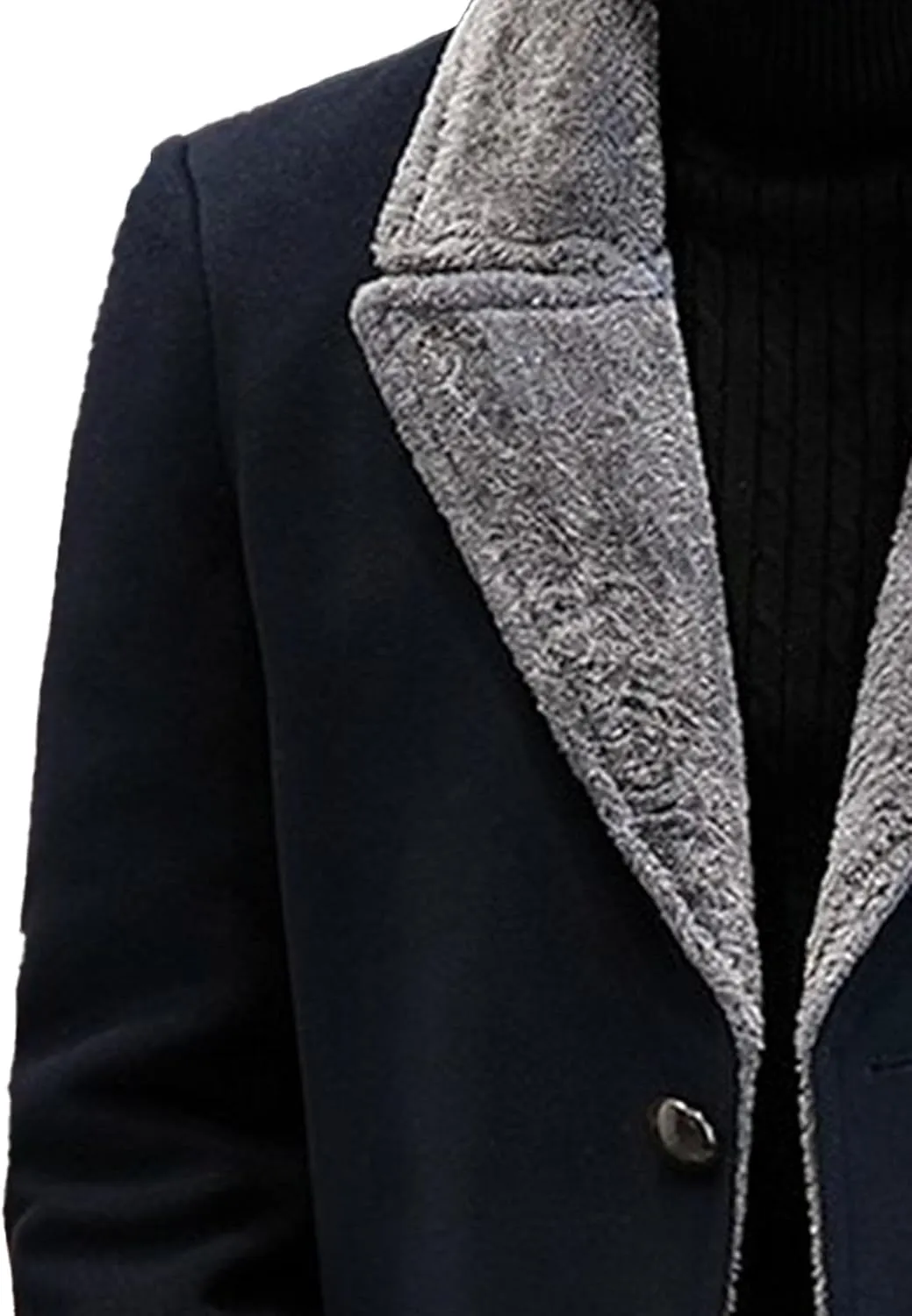 Men's Fur Collar Trench Coat Wool Blends Slim Fit Overcoats sith Pockets Single Breasted Button Thicken Outwear