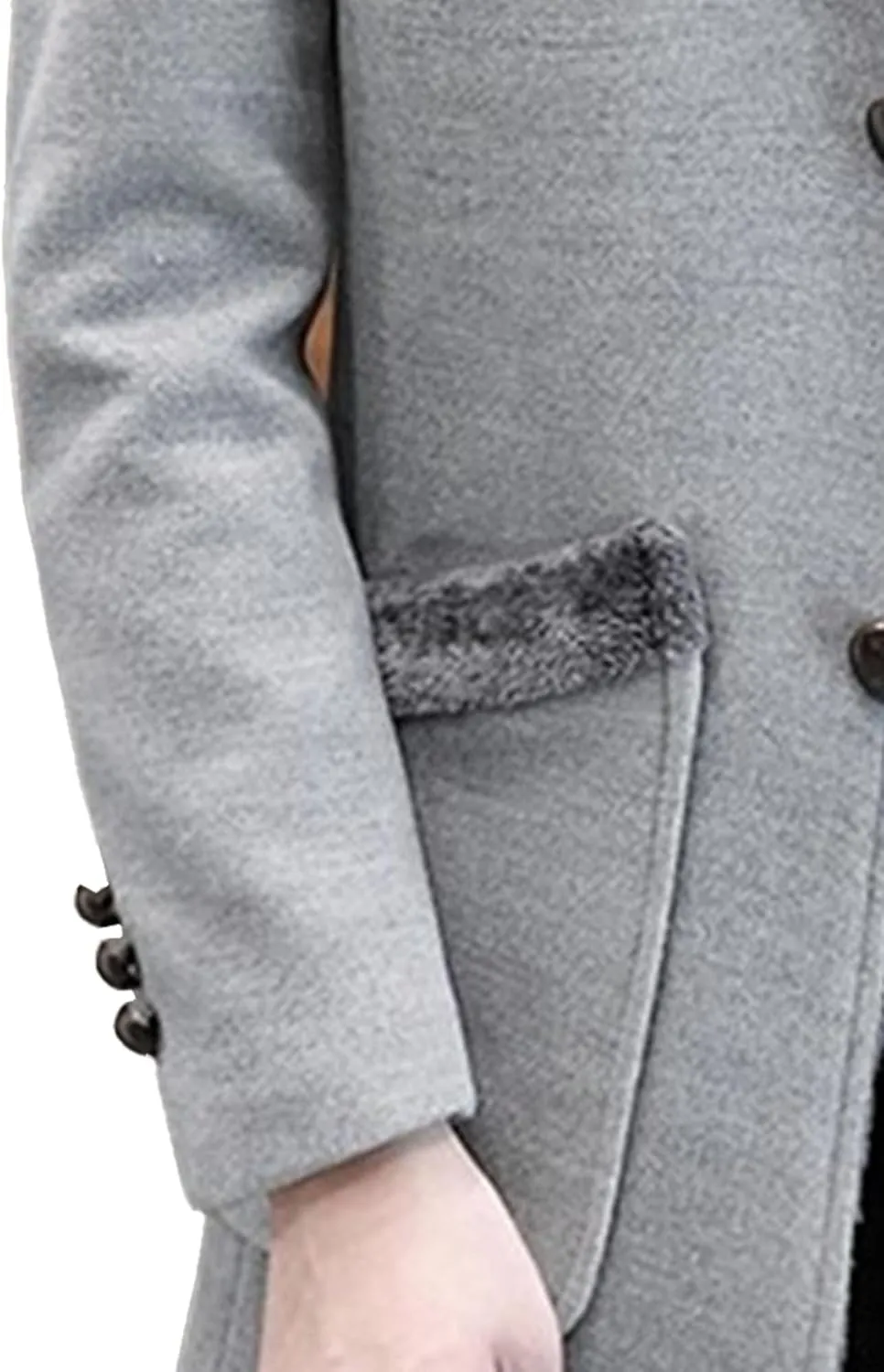 Men's Fur Collar Trench Coat Wool Blends Slim Fit Overcoats sith Pockets Single Breasted Button Thicken Outwear