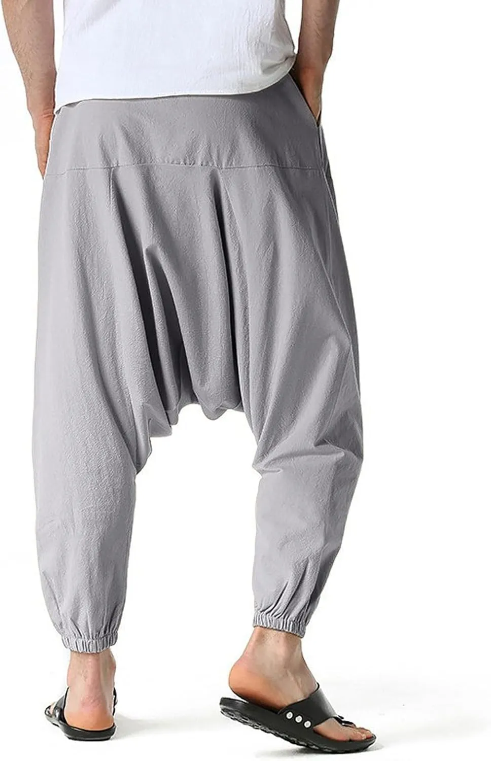 Mens Harem Pants Hip Hop Baggy Jogger Pants Vintage Hippie Drop Crotch Trousers Elastic Waist Comfy Casual Pants