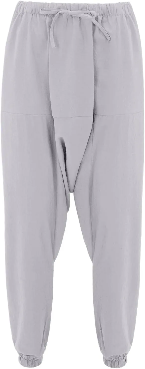 Mens Harem Pants Hip Hop Baggy Jogger Pants Vintage Hippie Drop Crotch Trousers Elastic Waist Comfy Casual Pants