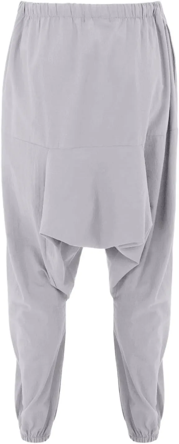 Mens Harem Pants Hip Hop Baggy Jogger Pants Vintage Hippie Drop Crotch Trousers Elastic Waist Comfy Casual Pants