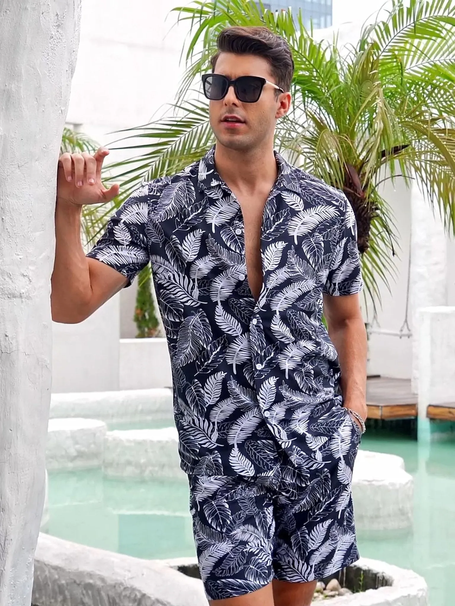 Men's Hawaiian Beach Set 2-Piece Set Summer Outfit Floral Set