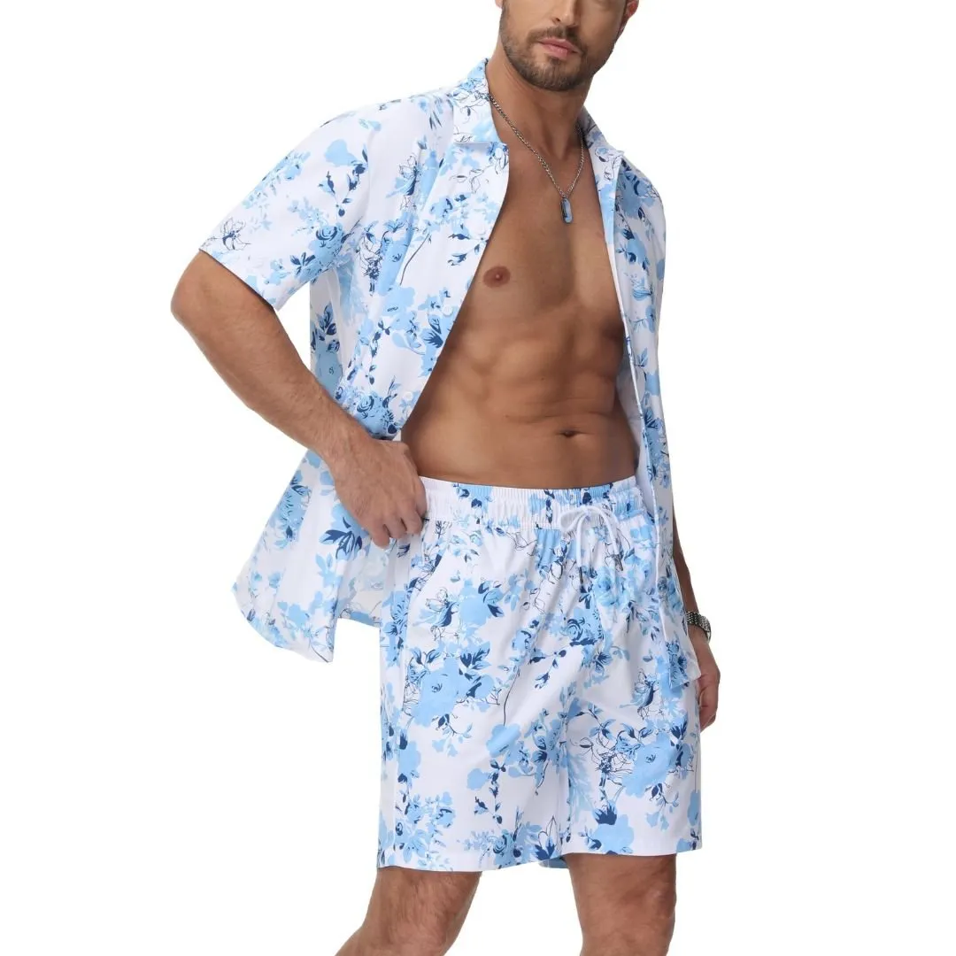 Men's Hawaiian Beach Set 2-Piece Set Summer Outfit Floral Set