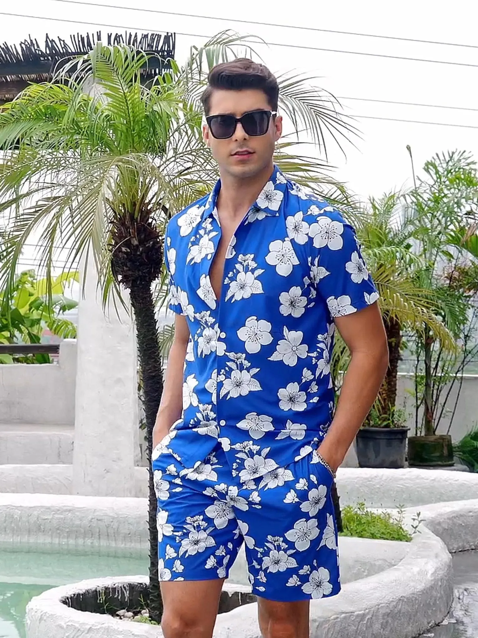Men's Hawaiian Beach Set 2-Piece Set Summer Outfit Floral Set