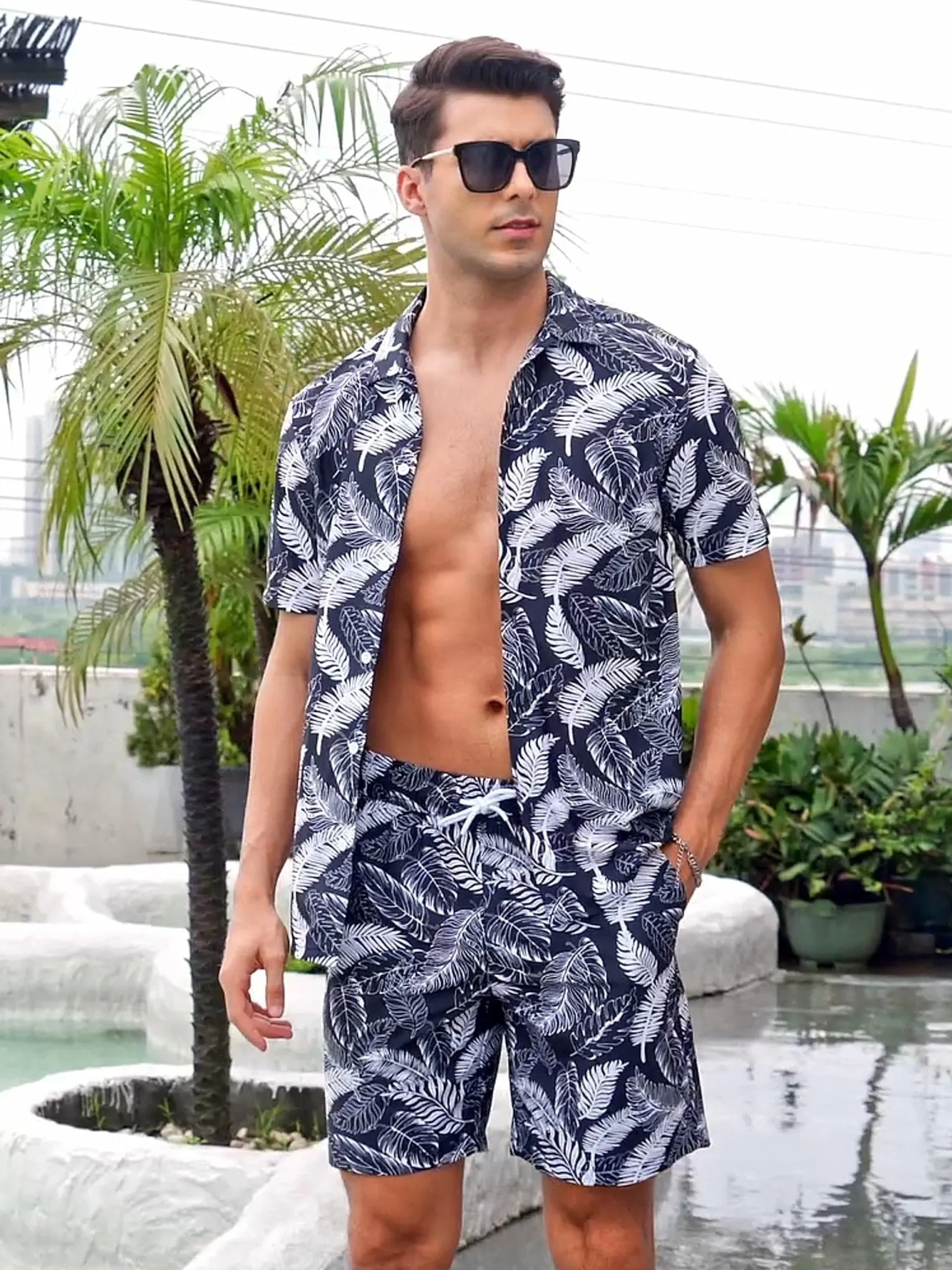 Men's Hawaiian Beach Set 2-Piece Set Summer Outfit Floral Set
