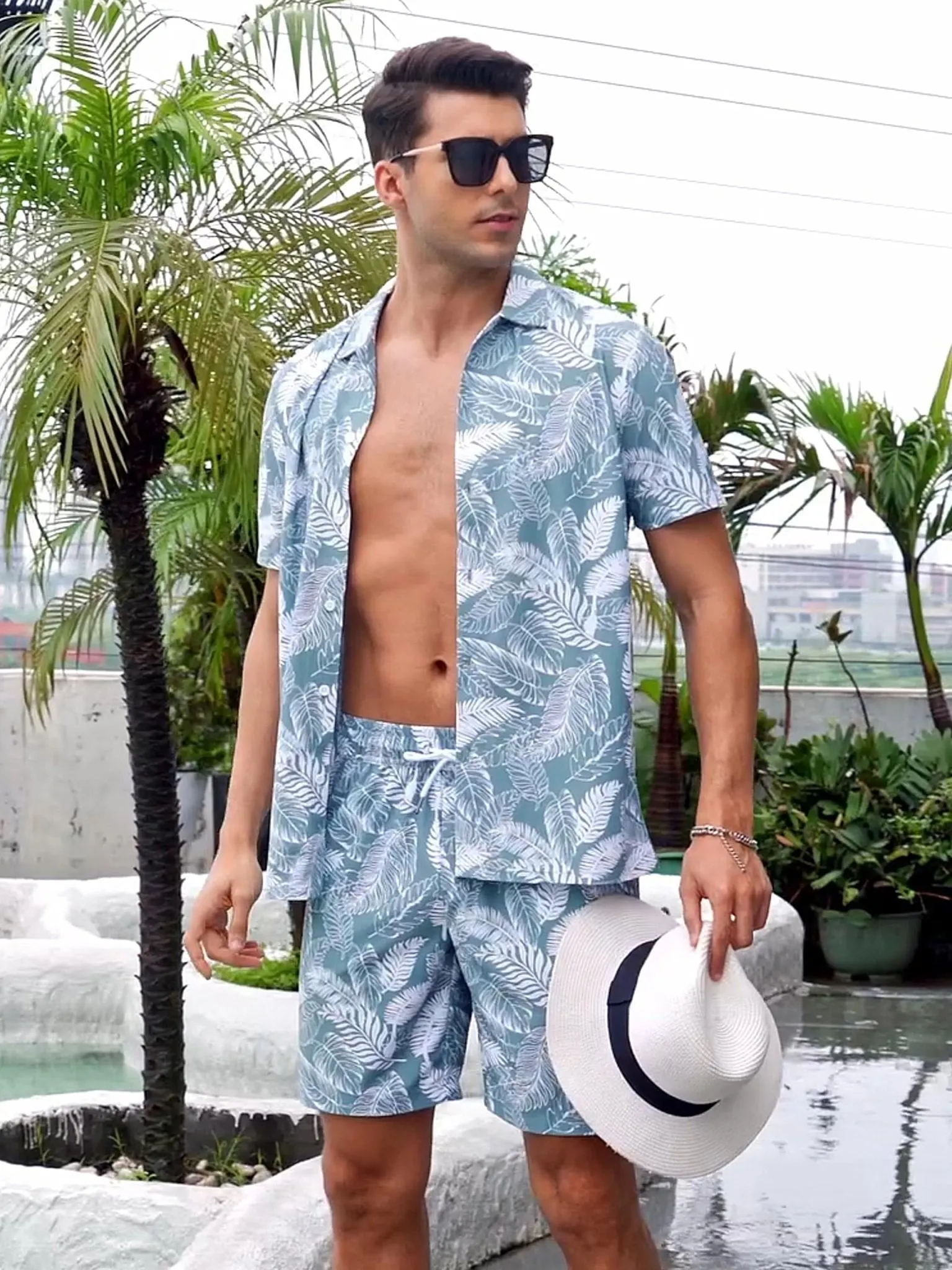 Men's Hawaiian Beach Set 2-Piece Set Summer Outfit Floral Set