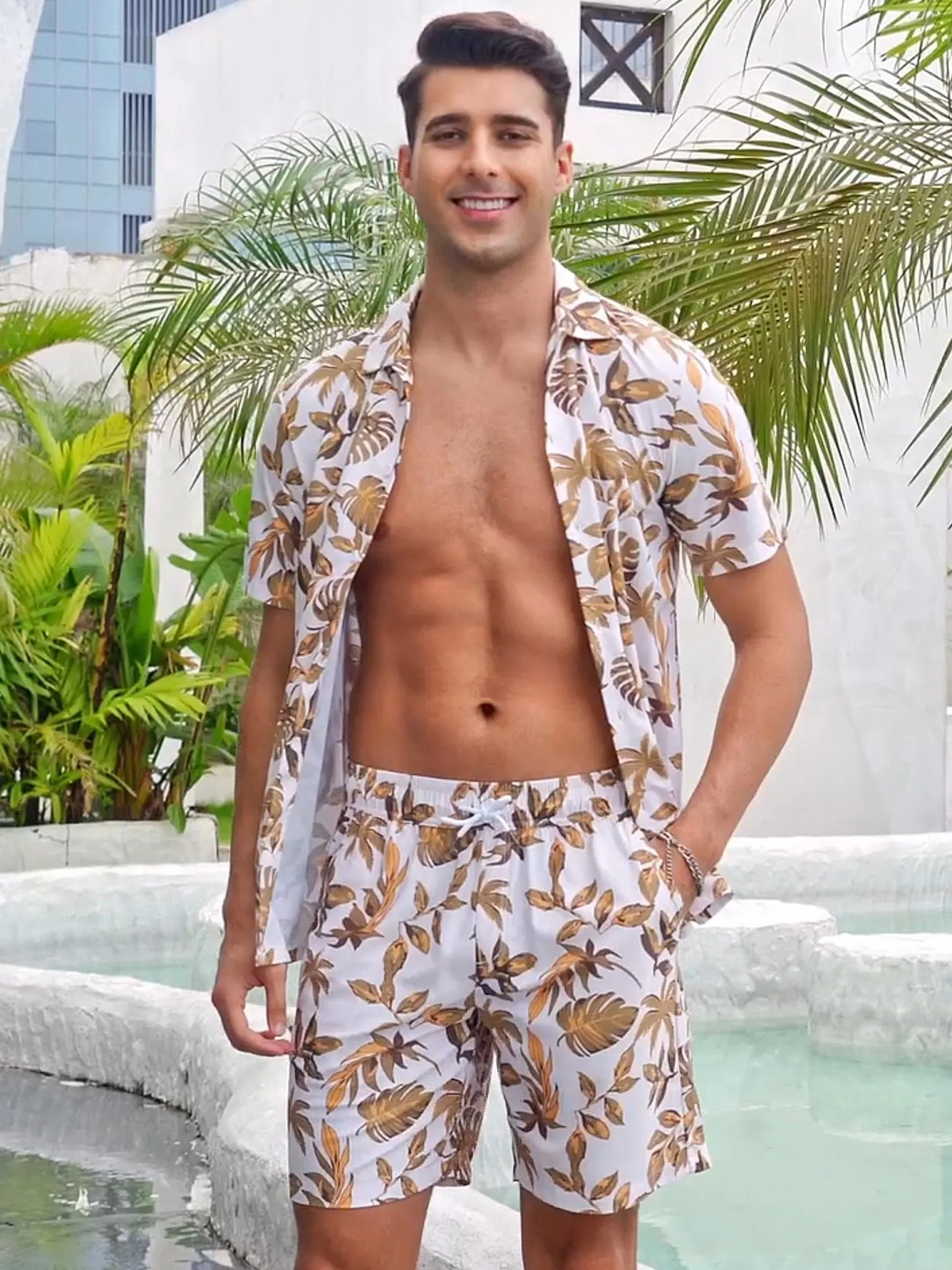 Men's Hawaiian Beach Set 2-Piece Set Summer Outfit Floral Set