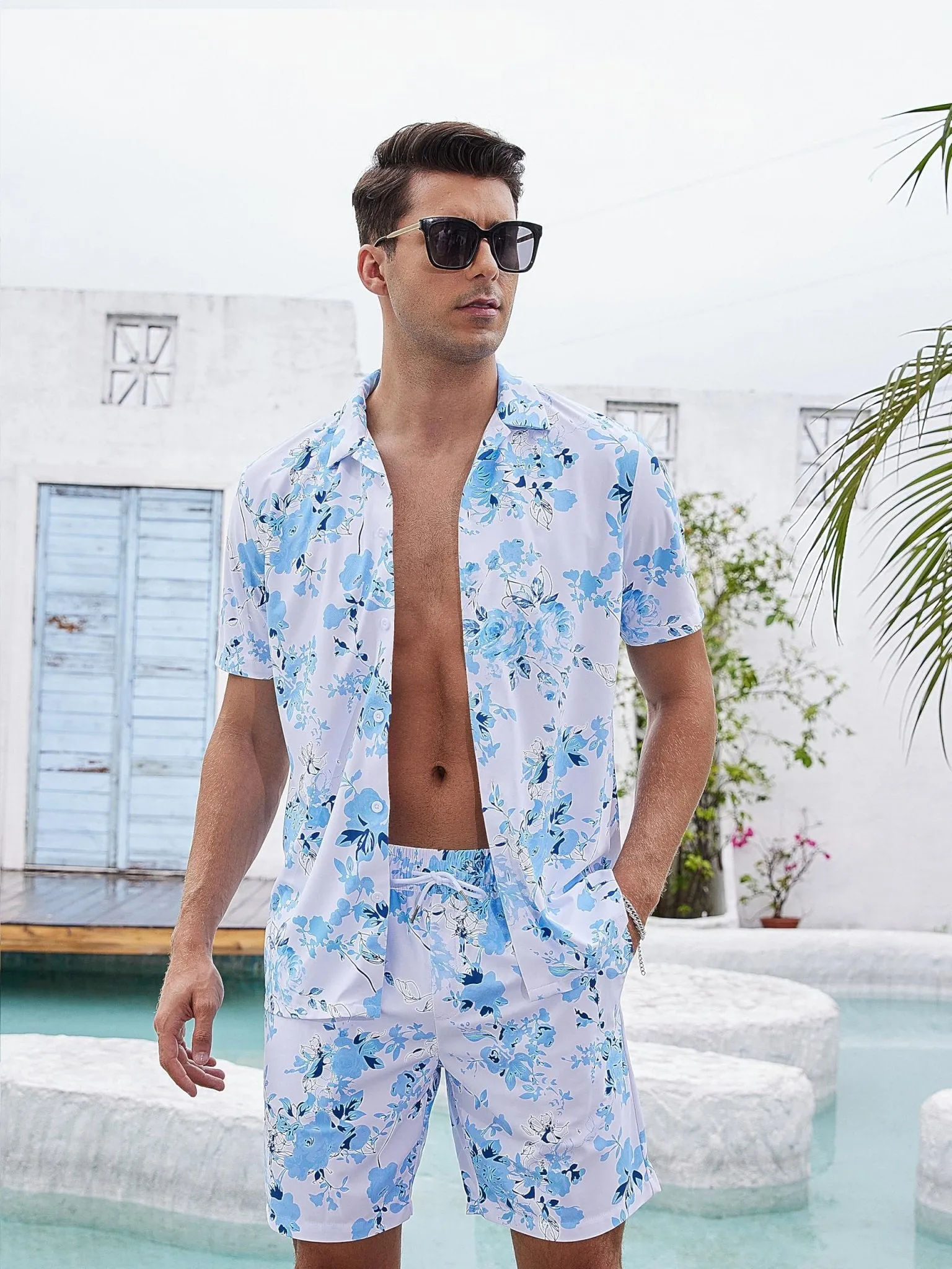 Men's Hawaiian Beach Set 2-Piece Set Summer Outfit Floral Set