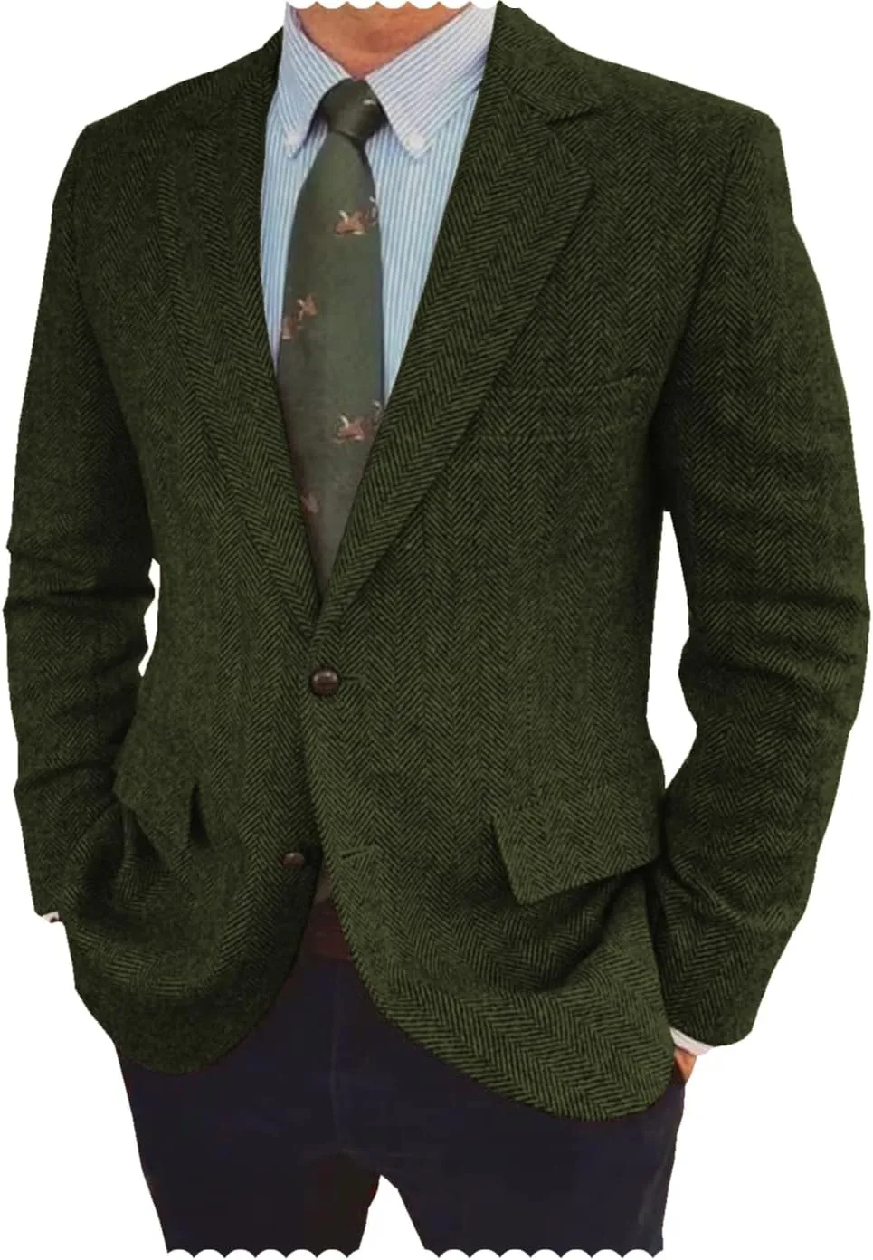Men's Herringbone Blazer Jacket Slim Fit Notch Lapel Wool Blend Sports Coat