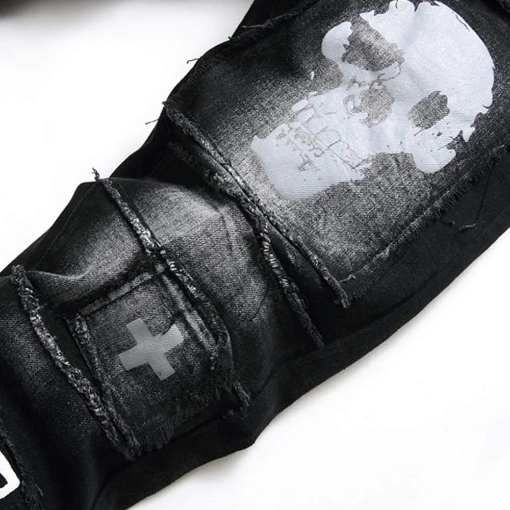 Men's Jeans Ripped Slim-Fit Black Skinny Fashion Denim Jean Pants Durable Biker