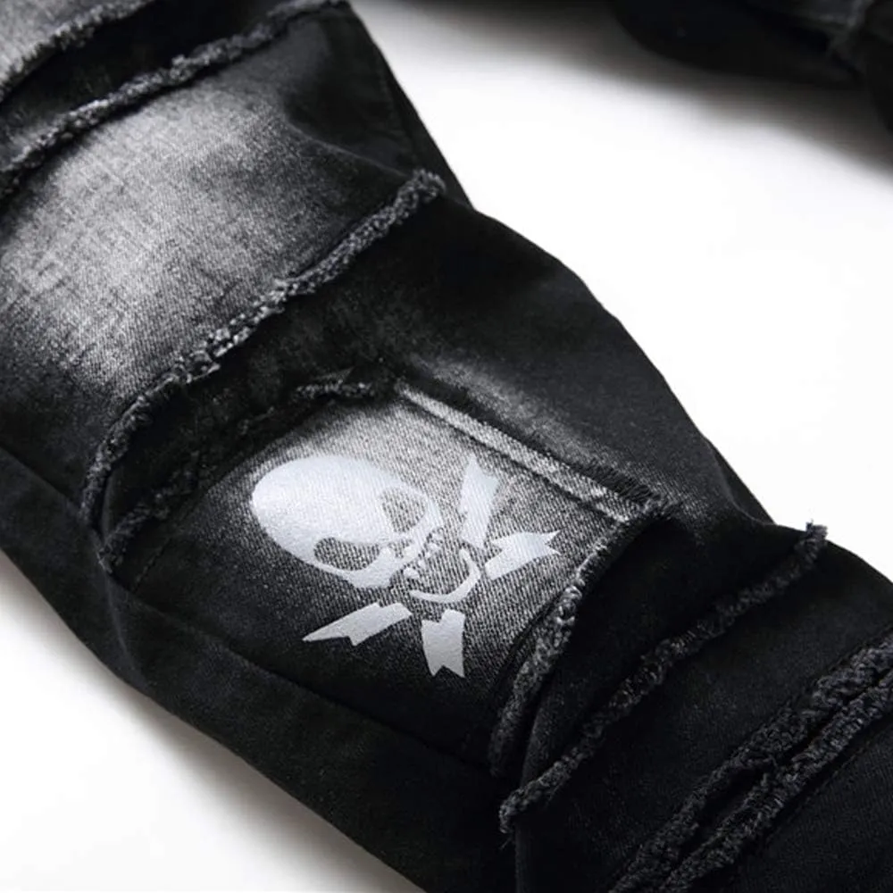 Men's Jeans Ripped Slim-Fit Black Skinny Fashion Denim Jean Pants Durable Biker
