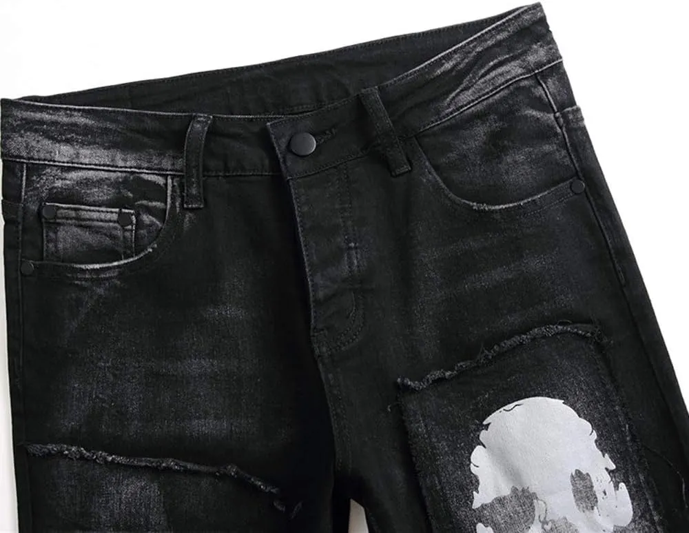Men's Jeans Ripped Slim-Fit Black Skinny Fashion Denim Jean Pants Durable Biker