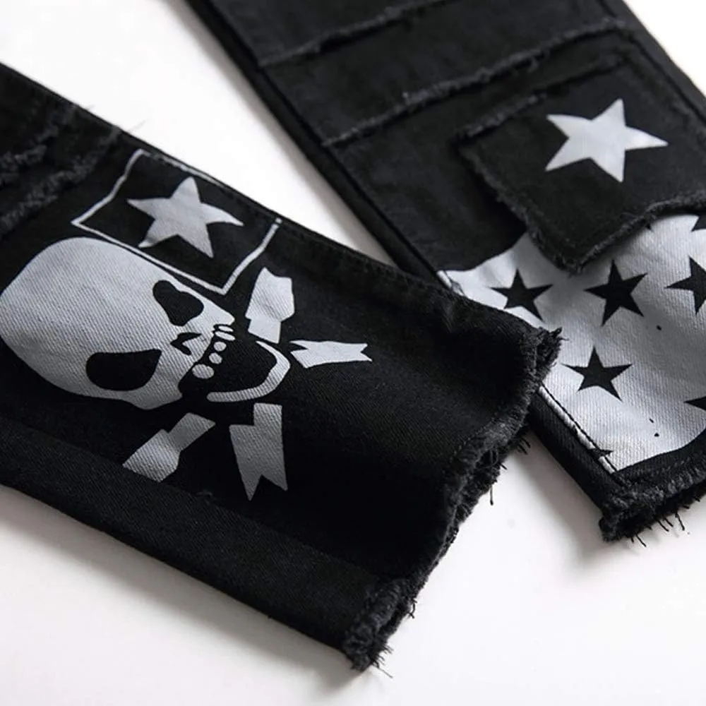 Men's Jeans Ripped Slim-Fit Black Skinny Fashion Denim Jean Pants Durable Biker