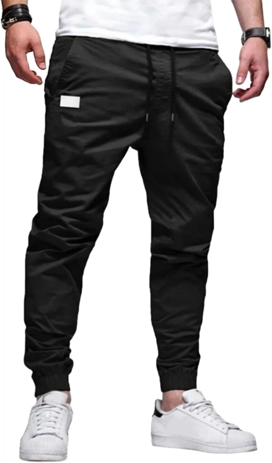 Men's Joggers Pants Cotton Drawstring Chino Cargo Casual Trousers with Elastic Waist Durable Twill for Hiking Outdoor