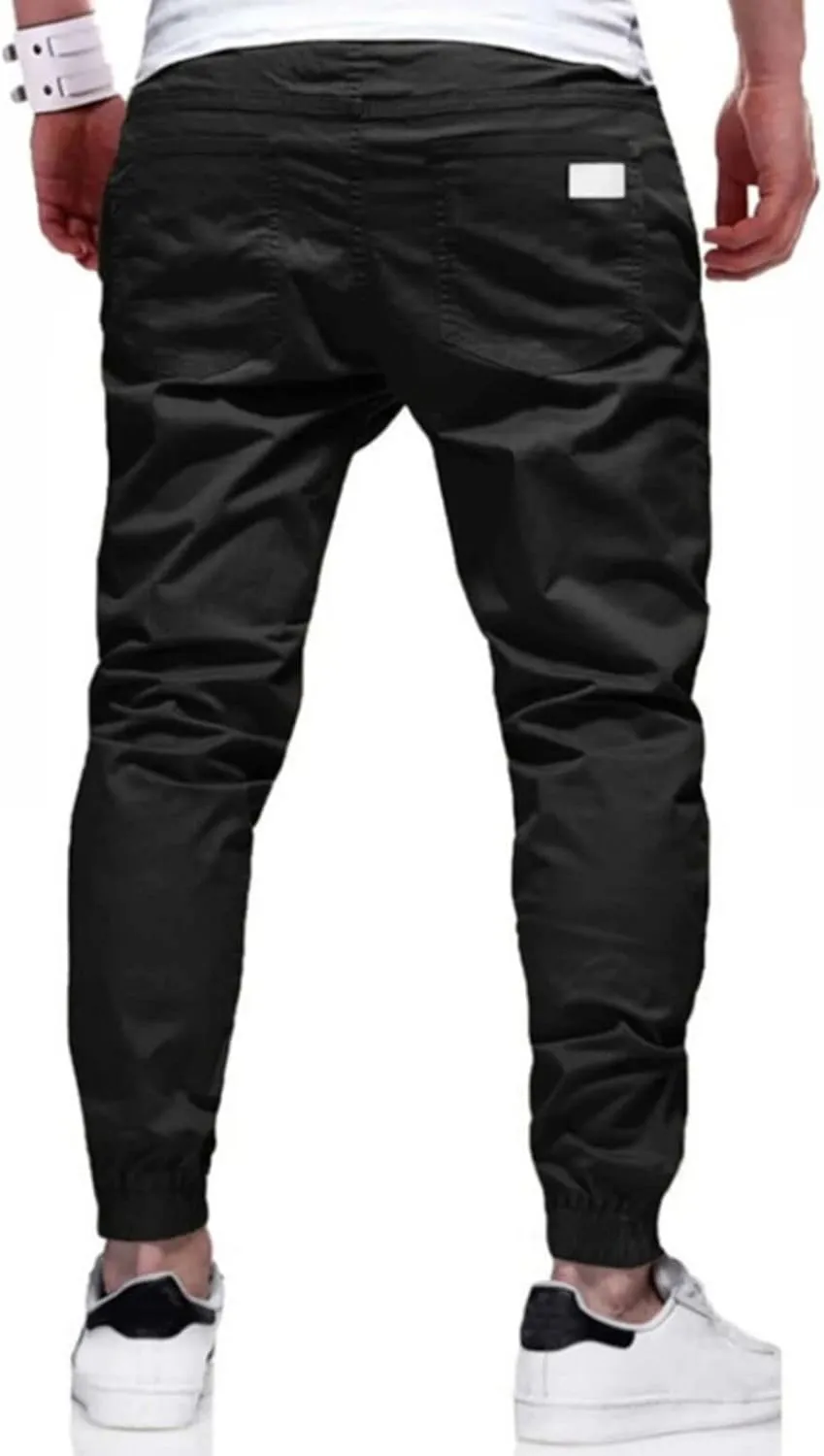 Men's Joggers Pants Cotton Drawstring Chino Cargo Casual Trousers with Elastic Waist Durable Twill for Hiking Outdoor