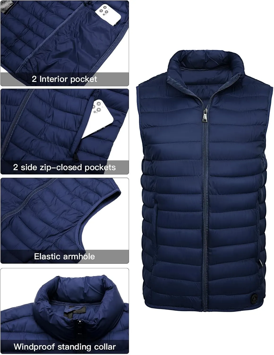Men's Lightweight Puffer Vest Water-Resistant Golf Outdoor Winter Sleeveless Puffer Vest