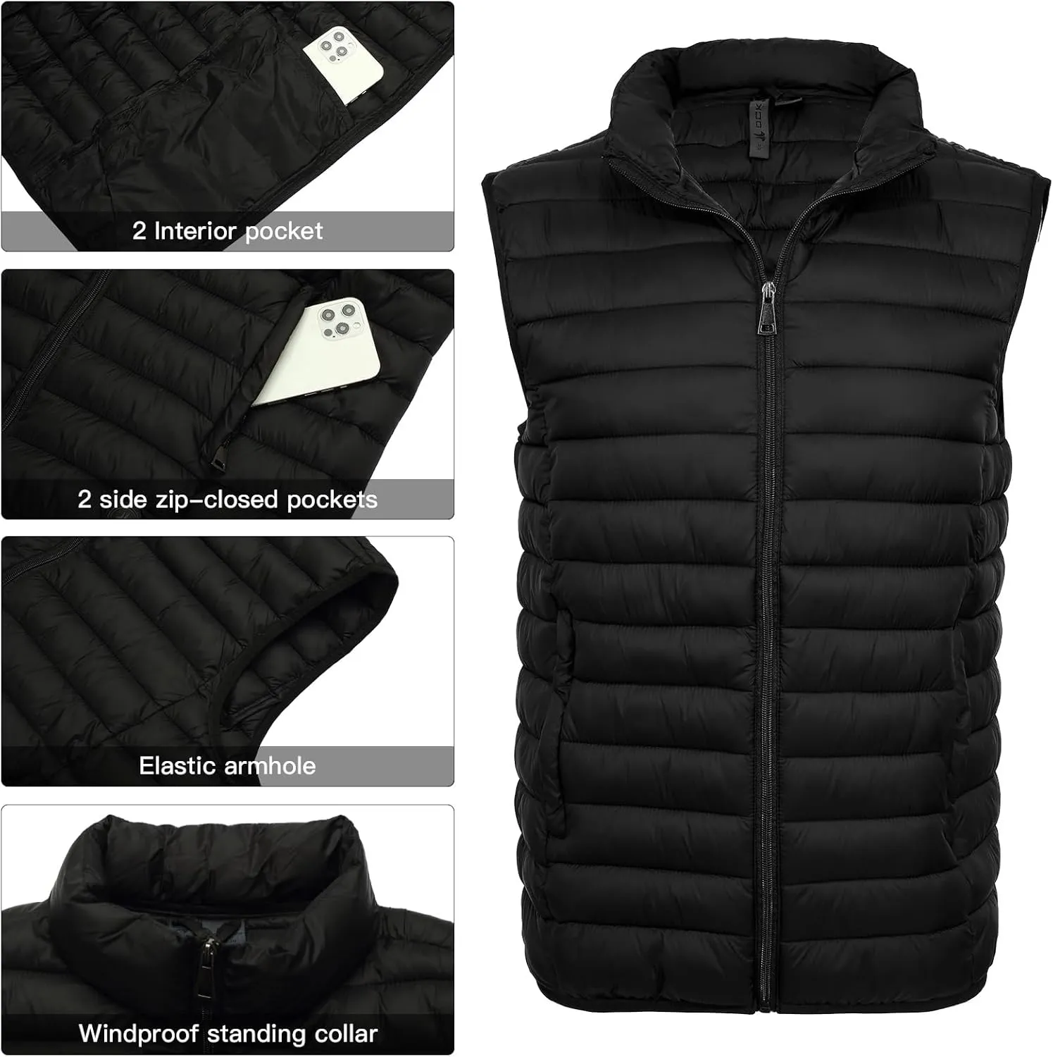 Men's Lightweight Puffer Vest Water-Resistant Golf Outdoor Winter Sleeveless Puffer Vest