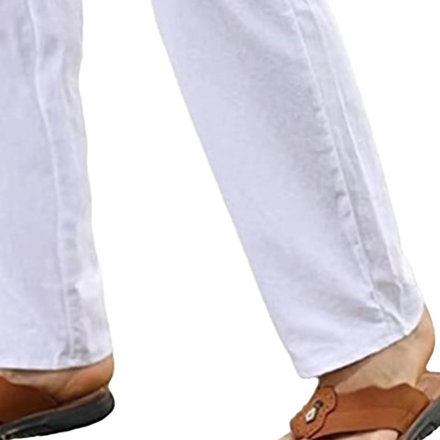 Men's Linen Casual Long Pants Loose Lightweight Yoga Beach Slack Elastic Waist Wide Straight Trousers