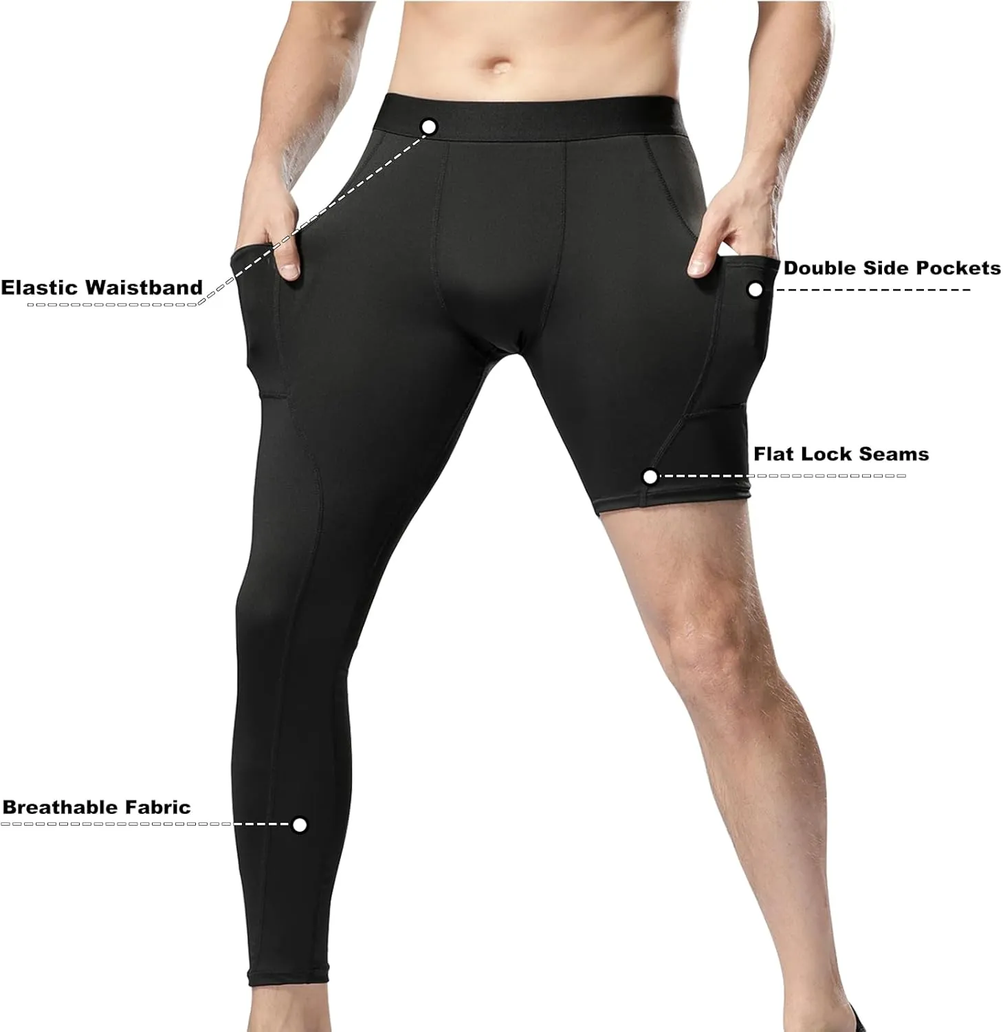 Mens One Leg Compression Pants Full Length Tight Basketball 1/2 Single Leg Long Pant Base Layer Leggings Underwear