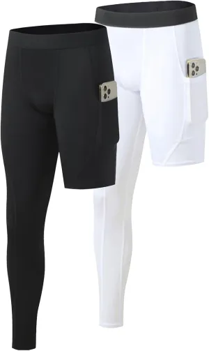 Mens One Leg Compression Pants Full Length Tight Basketball 1/2 Single Leg Long Pant Base Layer Leggings Underwear
