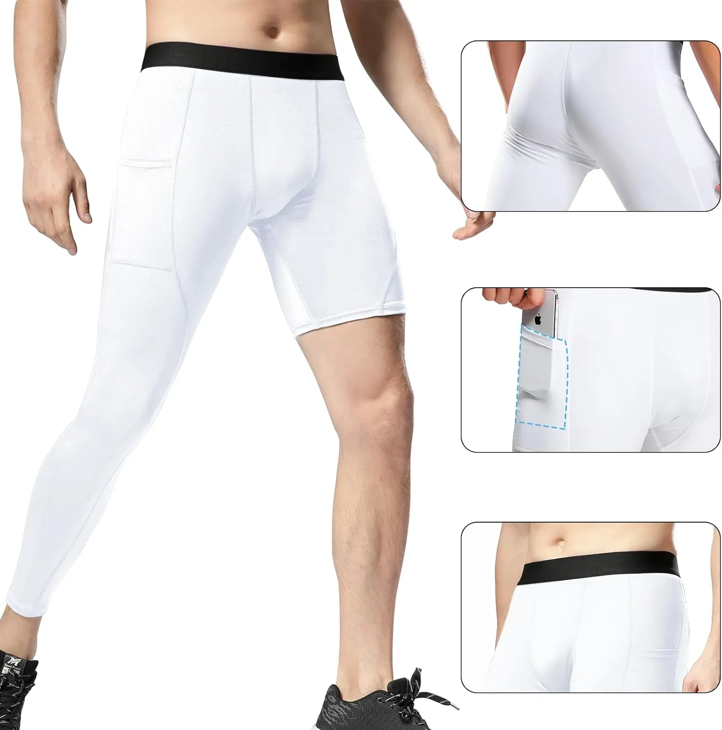 Mens One Leg Compression Pants Full Length Tight Basketball 1/2 Single Leg Long Pant Base Layer Leggings Underwear