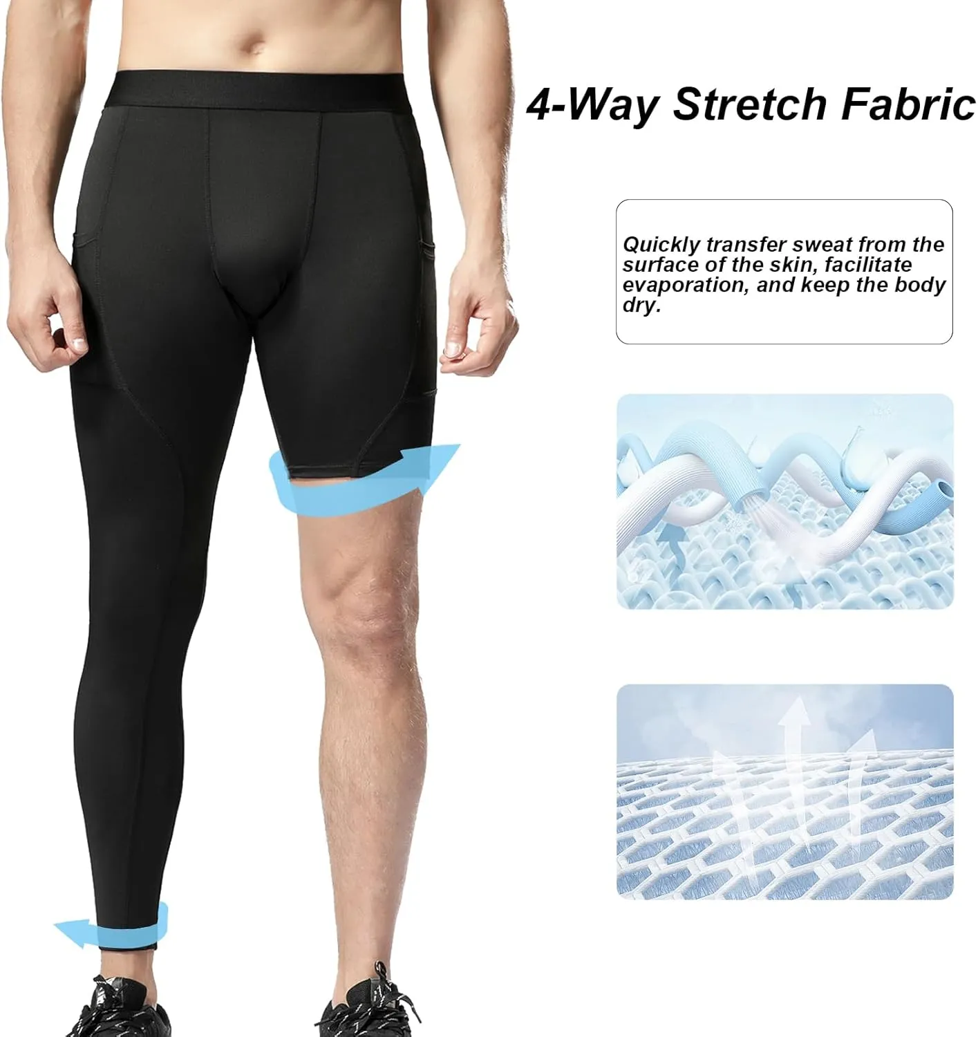 Mens One Leg Compression Pants Full Length Tight Basketball 1/2 Single Leg Long Pant Base Layer Leggings Underwear