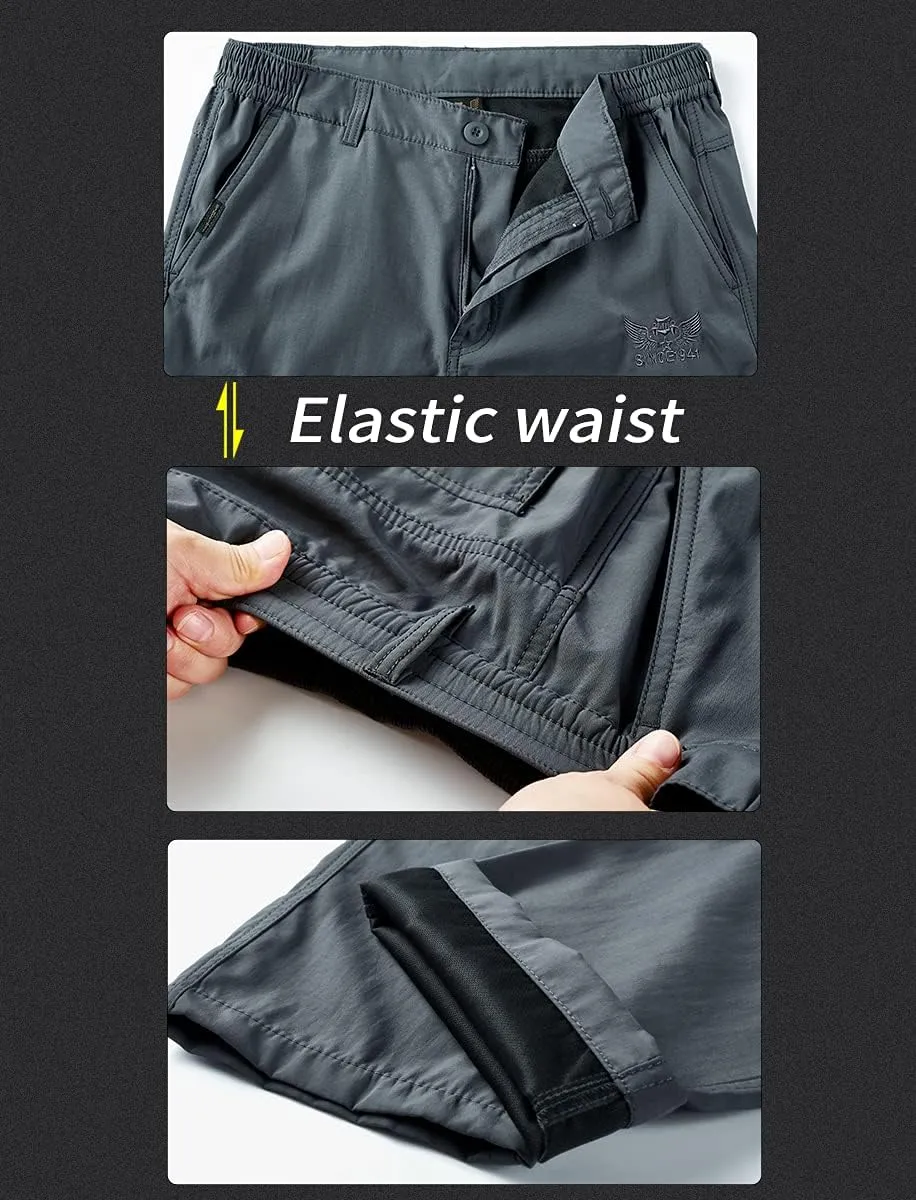 Men's Outdoor Hiking Pants Lightweight and Thick Fleece Cargo Climbing Camping Ski Trousers
