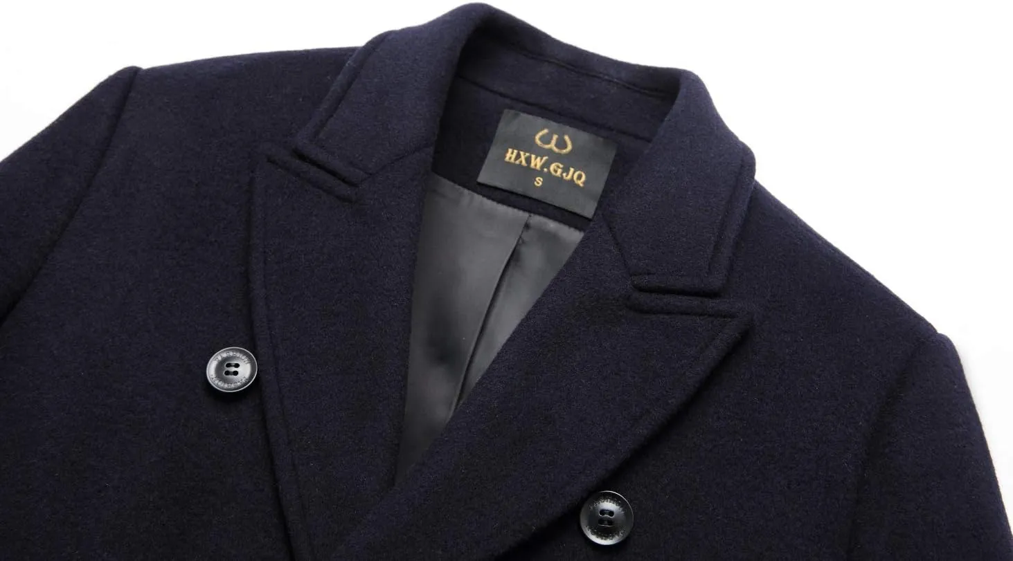 Men's Premium Wool Blend Double Breasted Long Pea Coat