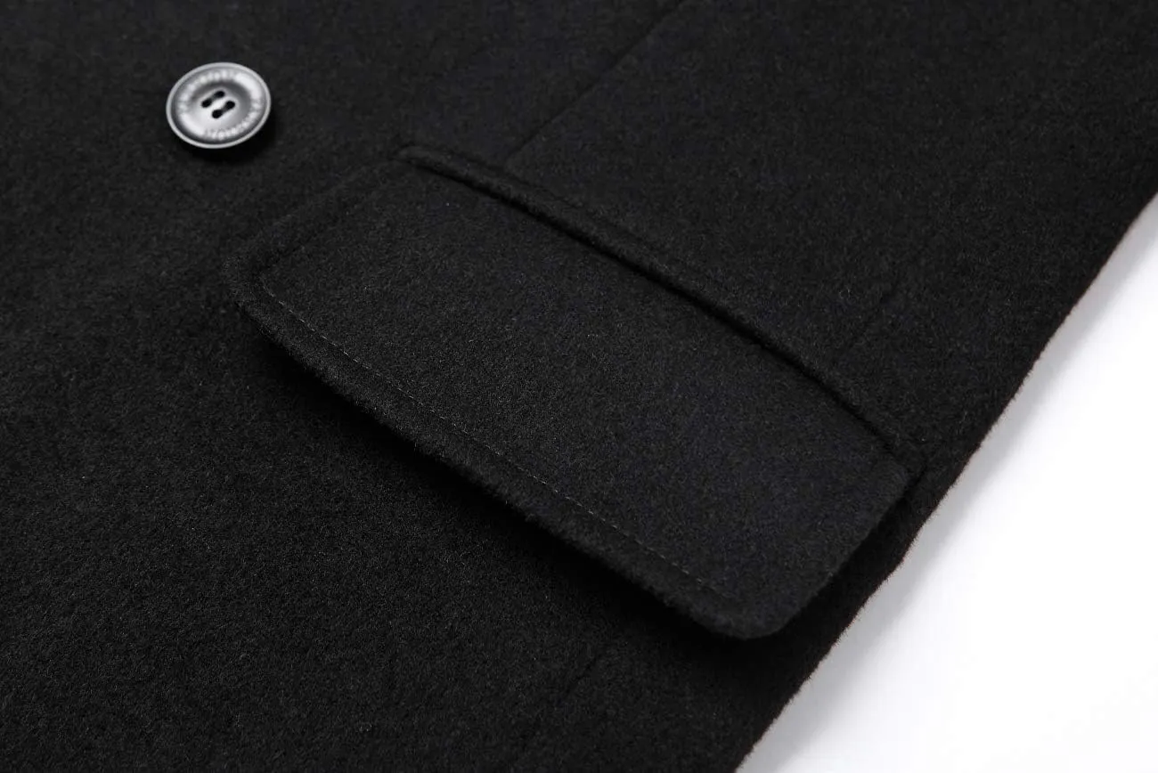 Men's Premium Wool Blend Double Breasted Long Pea Coat