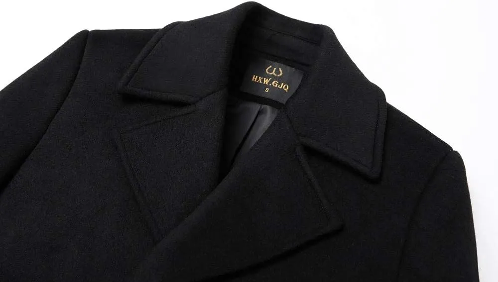 Men's Premium Wool Blend Double Breasted Long Pea Coat