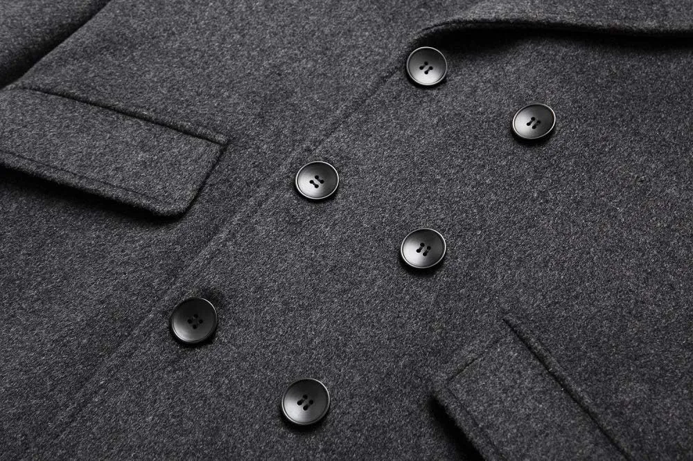 Men's Premium Wool Blend Double Breasted Long Pea Coat