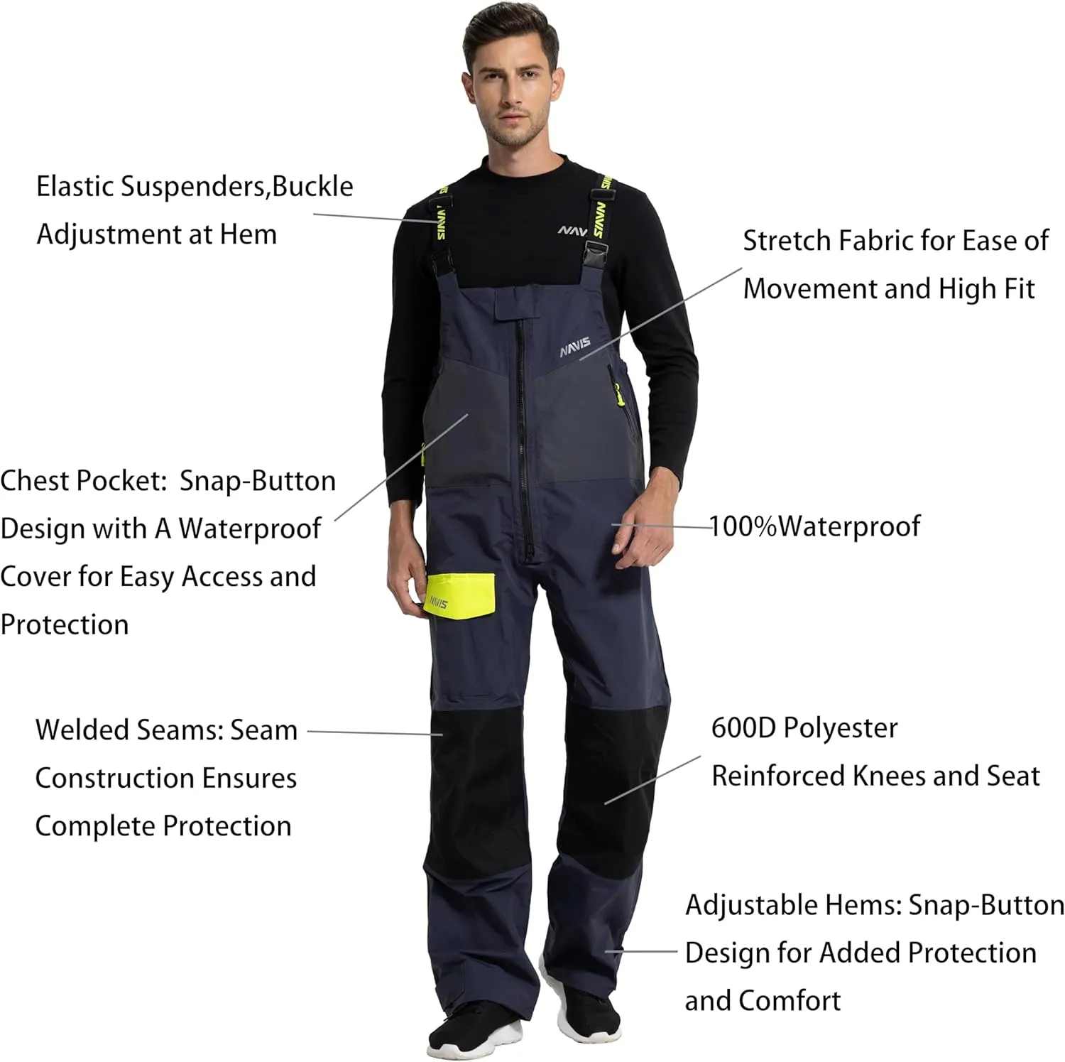 Men's Sailing Jacket & Bib Pants - Ocean PRO 3-Layer Shell, Waterproof, Breathable, Durable Combo Set