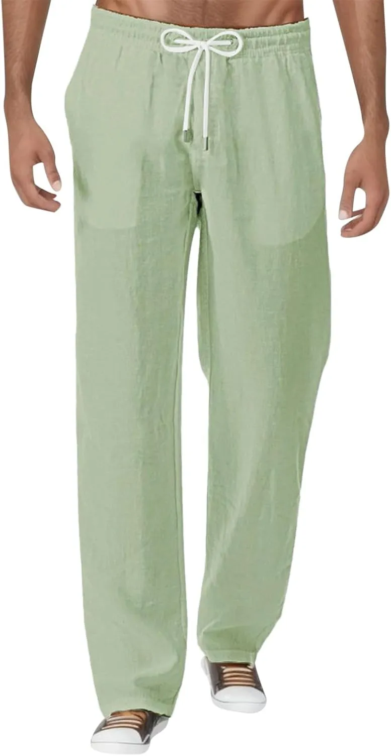 Men's Simple Fashionable Summer Pants Drawstring Athletic Joggers Cotton Loose Straight Sweatpants with Pockets