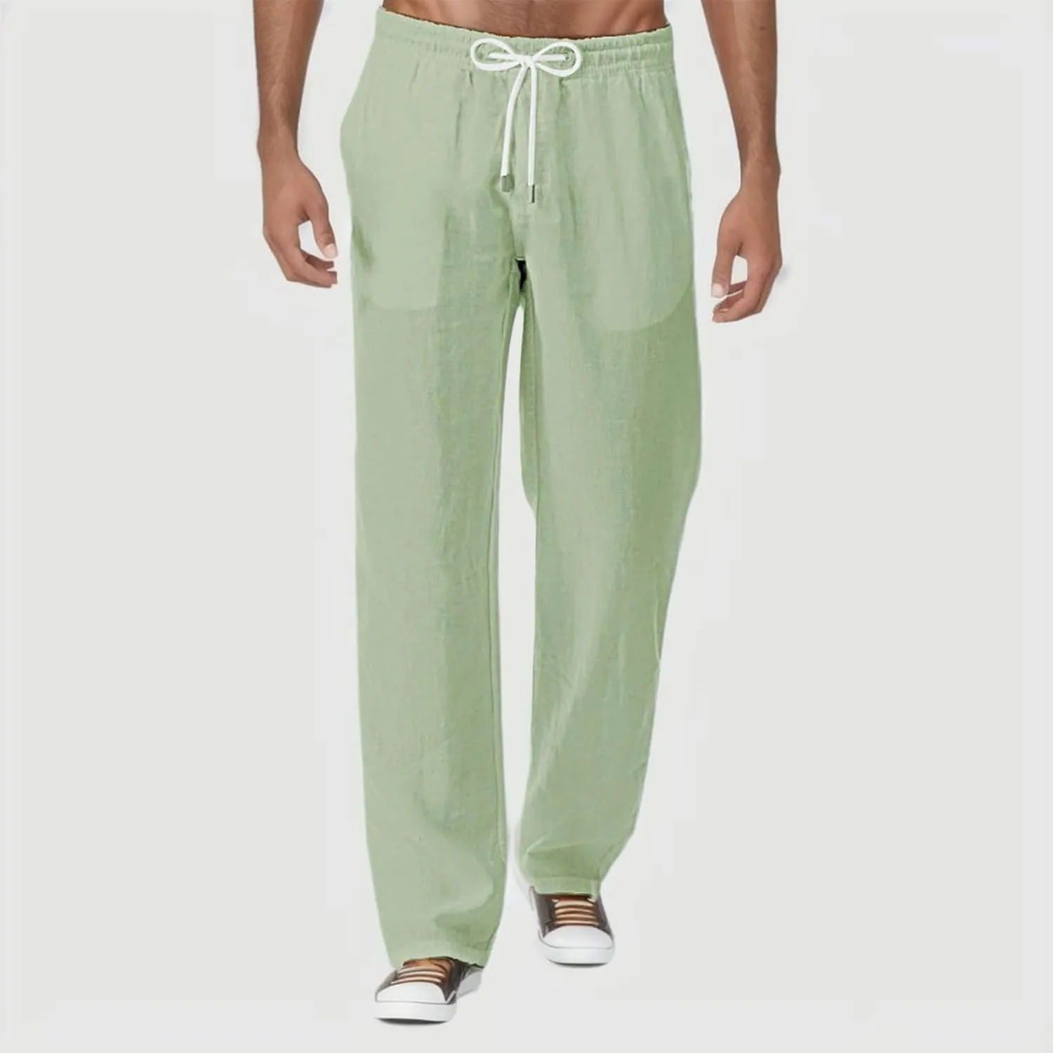 Men's Simple Fashionable Summer Pants Drawstring Athletic Joggers Cotton Loose Straight Sweatpants with Pockets