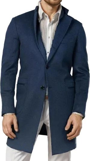 Men's Single Breasted Business Windbreaker Woolen Blend Long Trench Coat with Pocket Fall Winter Business Coat