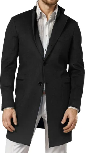 Men's Single Breasted Business Windbreaker Woolen Blend Long Trench Coat with Pocket Fall Winter Business Coat
