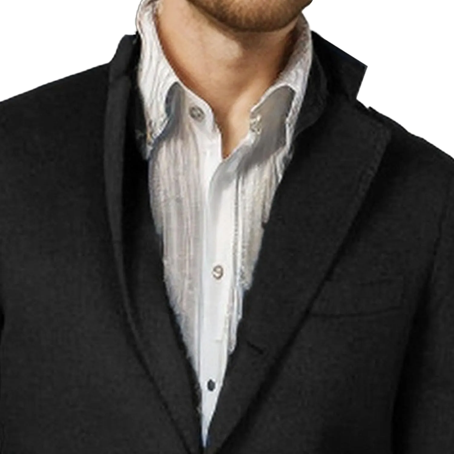 Men's Single Breasted Business Windbreaker Woolen Blend Long Trench Coat with Pocket Fall Winter Business Coat