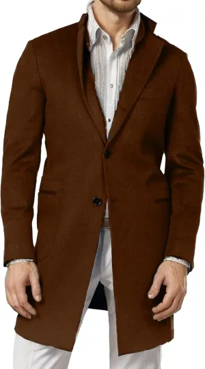 Men's Single Breasted Business Windbreaker Woolen Blend Long Trench Coat with Pocket Fall Winter Business Coat