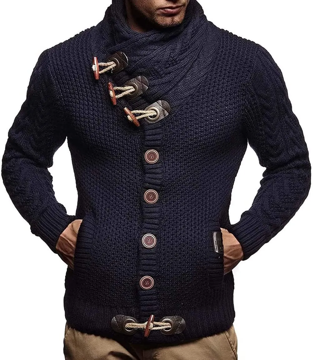 Men's Turtleneck Cable Knit Button Down Cardigan,Fall Winter Pullover Casual Sweaters