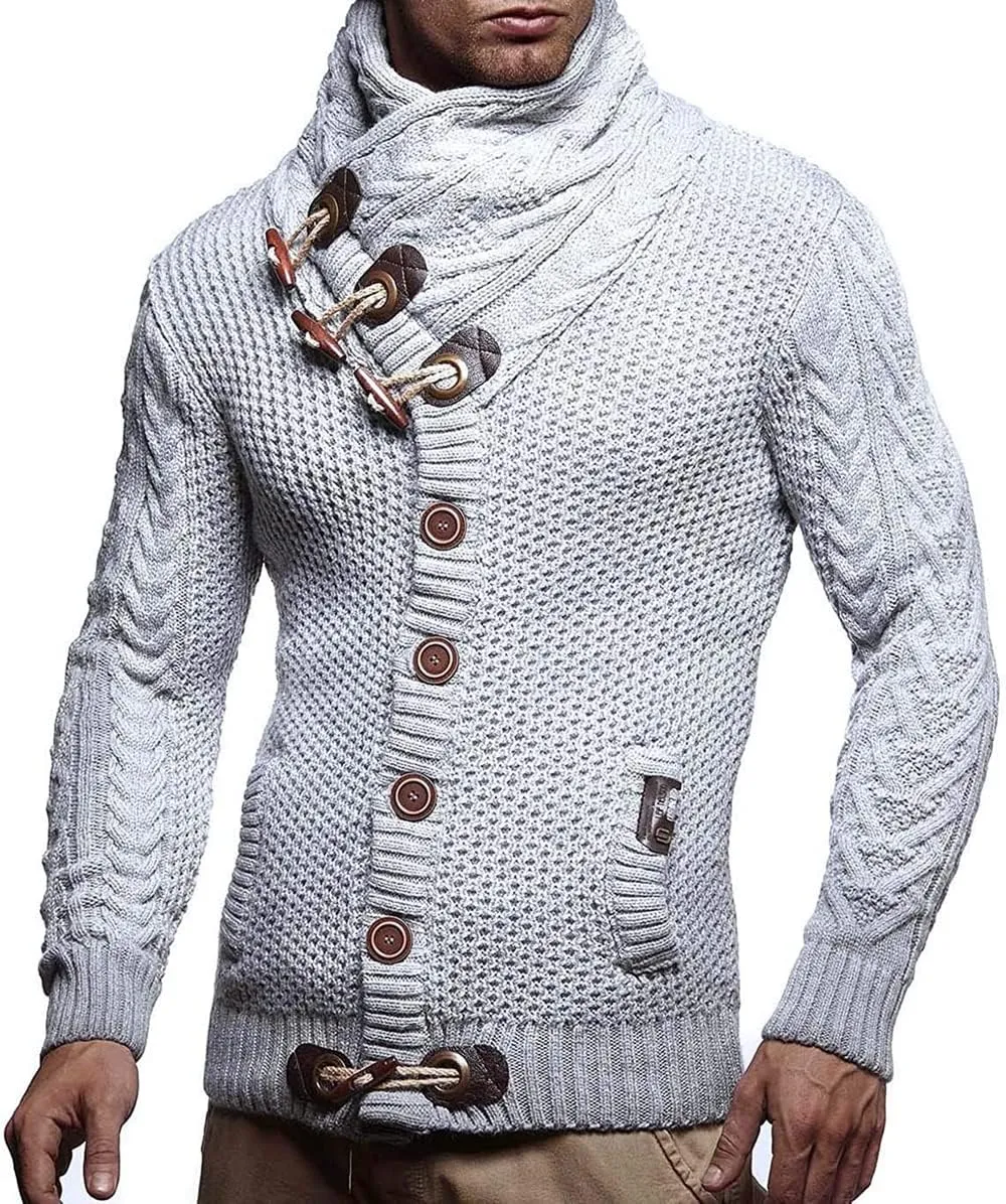 Men's Turtleneck Cable Knit Button Down Cardigan,Fall Winter Pullover Casual Sweaters
