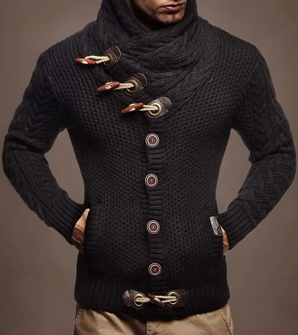 Men's Turtleneck Cable Knit Button Down Cardigan,Fall Winter Pullover Casual Sweaters